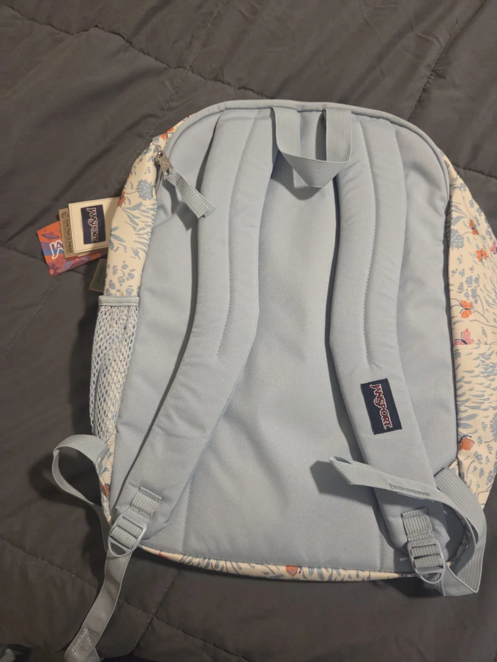 Jansport Floral Cream and Light Blue Backpack with Orange Accents - Picture 2 of 3